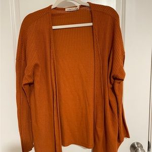 XL, orange, waffle textured, cardigan